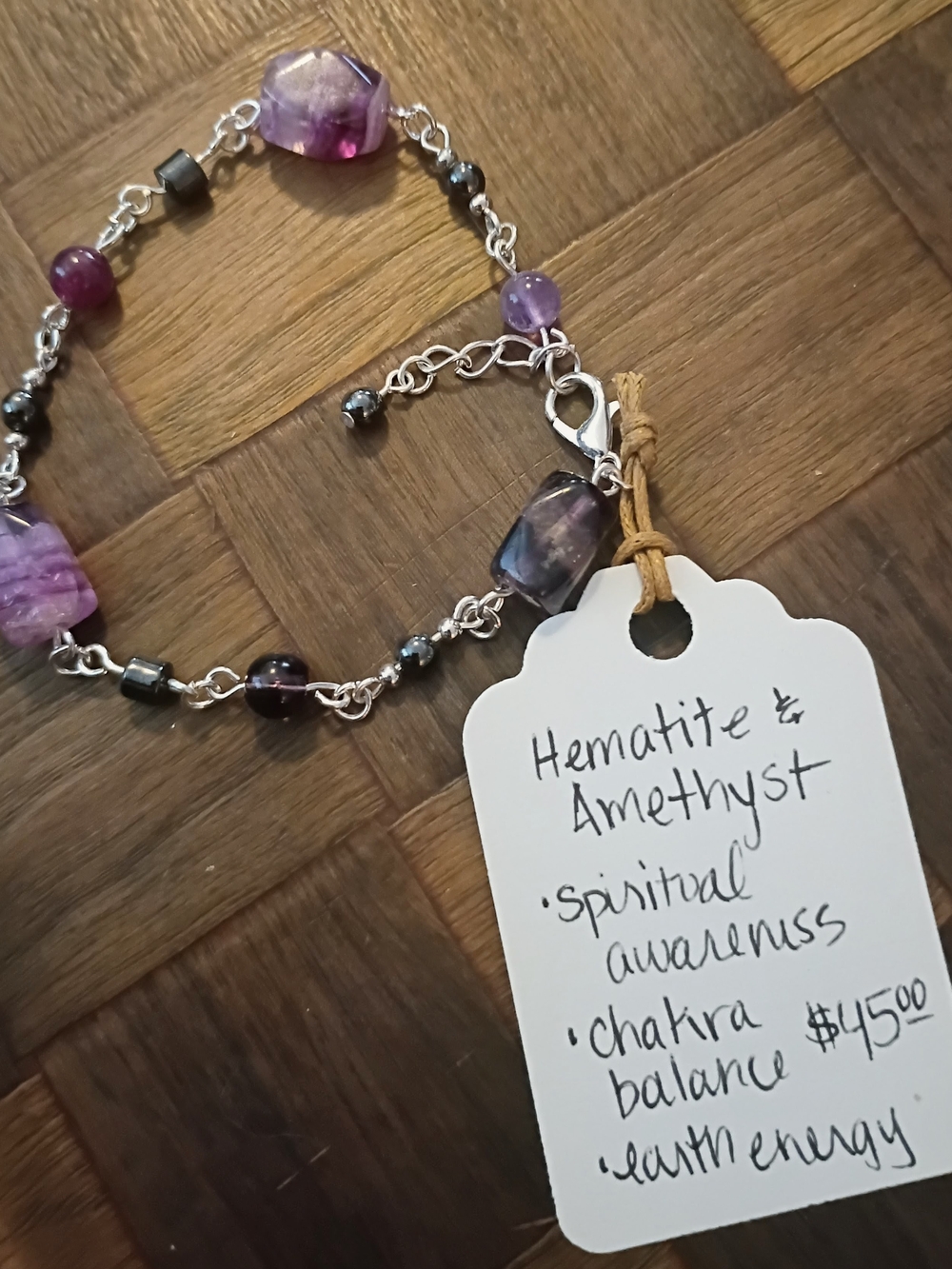 Hematite & Amethyst Charm Bracelet - Purple